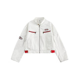 Unisex Baseball Jersey Vintage PU Leather Jacket Loose Stand-Up Jacket