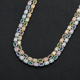 Zircon necklace mixed color rectangular zircon single row chain