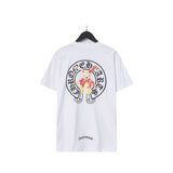 CHH Chrome Heart T Shirts Croix Cross Leather Printed Short Sleeve T-Shirt