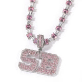 Jewelry Pink Zircon Letter Pendant Necklace Personalized Design Word Up Royalty