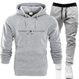 Tommy T Hoodie Fall Winter Men Fleece-Lined Hoodie Suit Printing Solid Color Hoodie Sports