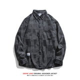 Men Long-Sleeved Shirt Spring Green Denim Shirt Men Loose Casual Shirt