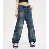 Unisex Jeans Washed Vintage Straight Casual Pants