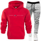Tommy T Hoodie Fall Winter Men Fleece-Lined Hoodie Suit Printing Solid Color Hoodie Sports