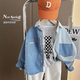 Boy Jacket Spring and Autumn Clothing Boys' Fried Street Striped Contrast Color Soft Denim Shirt Children's Baby Thin Shirt