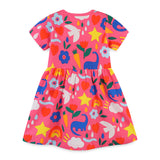 Girl Dress Girls' Short-Sleeved Knitted Cotton Children Cartoon Printed Princess Dress Summer
