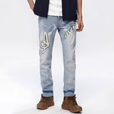 Unisex Jeans Embroidered Skinny Stretch High Street Jeans
