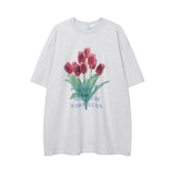 After Prom Shirt Summer Fashion Brand Floral Print Oversize Short Sleeve Cotton T-shirt