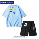 Nasa Tracksuit Men's Summer Short Sleeve T-shirt Two-Piece Half Sleeve round Neck Top Youth Casual