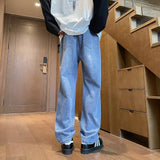 Unisex Jeans Vintage Elastic Waist Jeans Spring Loose Straight Pants