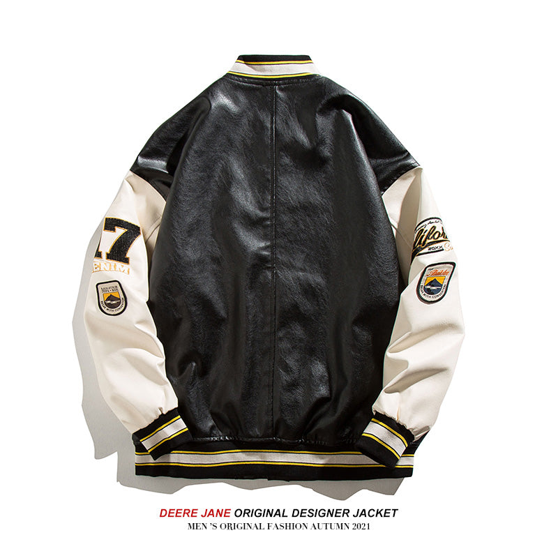 Men's Baseball Jacket Spring Leather Baseball Jacket Men's Vintage Loose Casual Leather Clothing Jacket