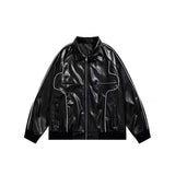 Unisex Baseball Jersey PU Vintage Casual Loose Couple Jacket