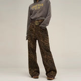 Unisex Jeans Vintage Leopard Jeans Loose Wide Leg Pants
