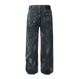 Unisex Jeans Splash Ink Paint Wash Jeans Old Straight Pants
