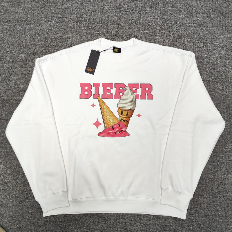 Drew House Sweatshirts Unisex Ice Cream Pattern Fleece Crew Neck Sweater