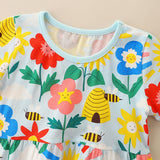 Girl Dress Children's Skirt Summer Dress Knitted Cotton Cartoon round Neck Princess Dress