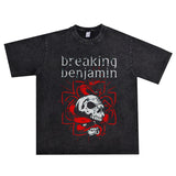 Rock Star T Shirt Washed Distressed T-shirt Short Sleeve Cotton Men and Women Loose