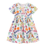 Girl Dress Summer Girls' Dress Style Knitted Cotton Cartoon Printed Princess Dress Short Sleeve