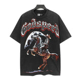 Cross-border wholesale high version gods short-sleeved heavy weight washed fog high street skull pure cotton printed round