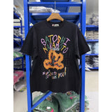 Satoshi summer american retroletterprinting washed and distressed spray dirty crackle loose short-sleeved t-shirt