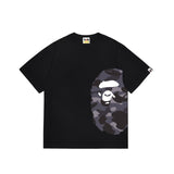 Wholesale japanese style side plaid camo ape head short sleeve color block trendy t-shirt for summer
