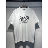 [gram] am flow paint graffiti letter starry sky classic logo print short sleeve couple t-shirt