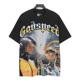 Cross-border wholesale high version gods short-sleeved heavy weight washed fog high street skull pure cotton printed round