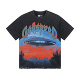 Cross-border gs american high street washed retro skull racing machine girl printing short-sleeved fashion
