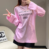 Cross-border insa washed and distressed old letter printing high street long-sleeved loose couple