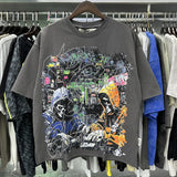 American bkys hot diamond bling glitter washed distressed retroloosepure cotton terry short-sleeved t-shirt