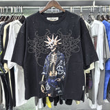 American bkys hot diamond bling glitter washed distressed retroloosepure cotton terry short-sleeved t-shirt