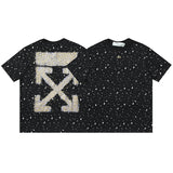Wholesale off short sleeve ow dissolved arrow gradient starry sky splash ink t-shirt yellow tape warning line love