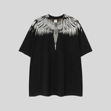 mb short-sleeved python lion head colorful feather wings t-shirt european and american loose couple