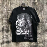Wholesale american streetwear saint short-sleeve t-shirt vanity washed vintage letter print sweatshirt hoodie