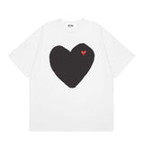 Correct version star kawakubo pla heartembroider short-sleeved pure cotton red heart peach couple t-shirt y