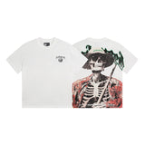 Cross-border gs american high street washed retro skull racing machine girl printing short-sleeved fashion