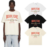 Rhude T Shirts Flag Badge Cotton Casual Short Sleeve Men and Women
