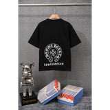 authentic edition chest pocket cross gradient horseshoe flower print short sleeve couple t-shirt