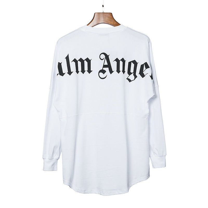 pa long sleeve t-shirt palm tree back letter big logo bat sleeve os dropped shoulders
