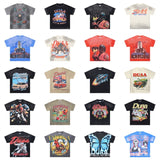 Ss street duaa retro washed and distressed hot-drilled ripped short-sleeved t-shirt