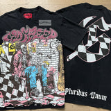 European and american high street gd rock heavy industry washed distressed skull letter speed short sleeve