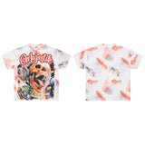 Majestik american street style retroprinting distressed loose hot diamond high street style tops short-sleeved t-shirt
