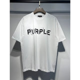 Wholesale american streetwear purple flow paint letter graffiti logo high-quality short-sleeve t-shirt for men and couples
