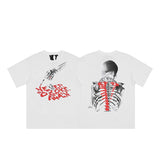 Cross-border supply large v letter lne cherry blossom short half-sleeve sketch embroidery lip print graffiti print short
