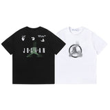 Wholesale off short sleeve ow dissolved arrow gradient starry sky splash ink t-shirt yellow tape warning line love
