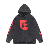 Erd melancholy rich second generation loose washed distressed pig head human face color matching hole hooded sweatshirt zipper