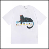 Export wholesale niche american fashion rhu flag floralsprinting double yarn pure cottoncasualloose couple short-sleeved t