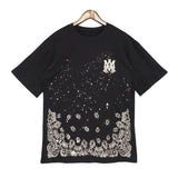 Cross-border wholesale correct version am splash ink flow paint camouflage starry sky graffiti letter short-sleeved high street couple t