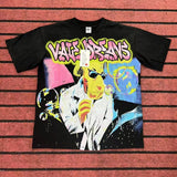 valley washed distressed printed short-sleeved hip-hop loose street t-shirt hooded