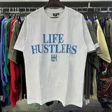 Meichao life husters masked tattoo angel print hotfix rhinestone lettering oversized casual short sleeve t-shirt